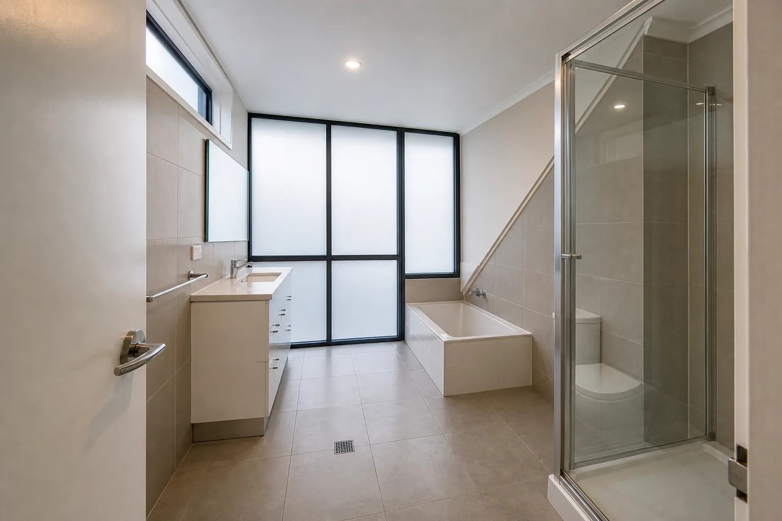 Representative contemporary townhouse bathroom concept before renovation