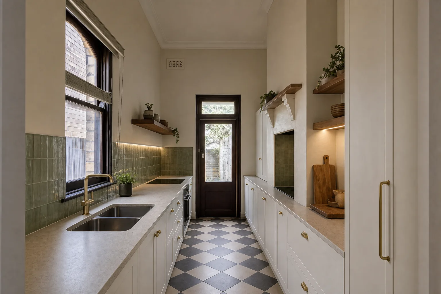 Representative Victorian terrace kitchen concept after a space-efficient heritage renovation